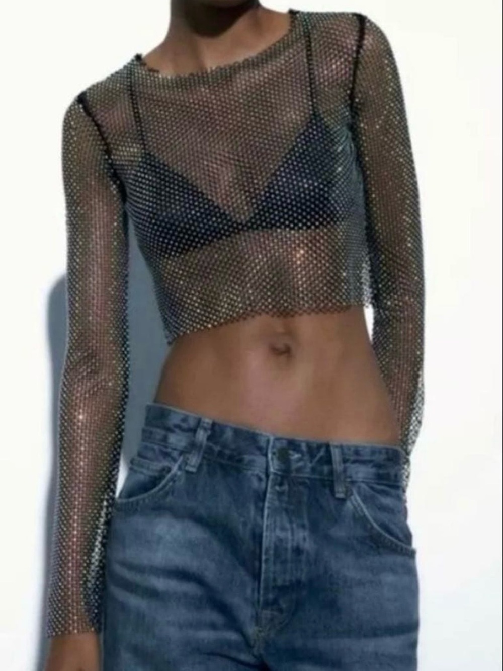 Cropped Mesh T-Shirt with Shimmer